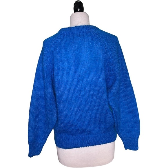 Crystal Sportswear Vivid Blue Mohair Blend Crewneck Cable Accent Sweater M - Picture 7 of 9